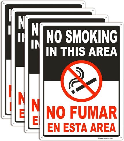 Brimar - 10" x 14" - Bilingual No Smoking In This Area Sign - .040″ Rust-Free Aluminum - Bilingual Text - Bold Text in Saudi Arabia