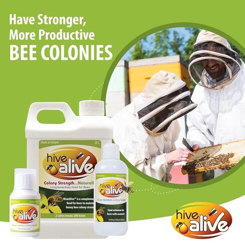HIVE ALIVE Bee Feed Supplement - Honey Bee Liquid Food Stimulant - Beekeeping Fall Spring Feeding Enhancer – Lowers Winter Mortality, Boost Gut Health, Colony Size - 100 ml, 10 Hives in Kuwait