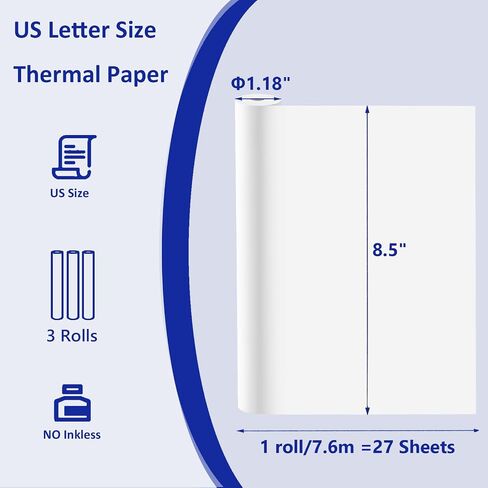 6 Rolls Thermal Paper 8.5 X 11 Inch, US Letter Paper Roll for M08f M832 Portable Printer, Thermal Printer Paper, Quick-dry A4 Paper Rolls for M08f M832 Inkless Printer, Paper for Printer in Kuwait