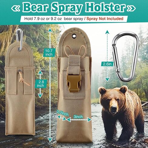 Bear Spray Holster with Quick Release Buckle (Spray Not Included), Nylon Holster with Hook & Loop for 7.9 & 9.2fl Oz Canister, Portable Pouch & Elastic Cord Design for Hiking, Camping, Outdoor in Saudi Arabia