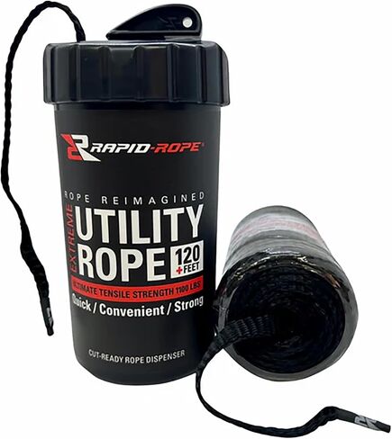 Rapid Rope Canister 120ft Green Flat Tactical Paracord, Made in USA, 1100lb Tested Heavy Duty Poly Rope Test Cord, Non-Tangle Dispenser Included - Hiking, Camping, Survival, Utility, Climbing in Saudi Arabia