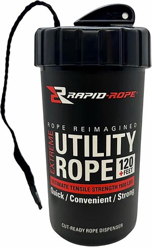 Rapid Rope Canister 120ft Green Flat Tactical Paracord, Made in USA, 1100lb Tested Heavy Duty Poly Rope Test Cord, Non-Tangle Dispenser Included - Hiking, Camping, Survival, Utility, Climbing in Saudi Arabia