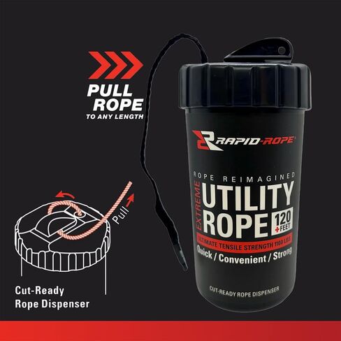 Rapid Rope Canister 120ft Green Flat Tactical Paracord, Made in USA, 1100lb Tested Heavy Duty Poly Rope Test Cord, Non-Tangle Dispenser Included - Hiking, Camping, Survival, Utility, Climbing in Saudi Arabia