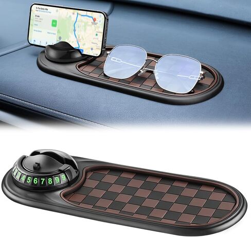 LivTee Multifunction Car Anti-Slip Mat, 360° Rotatable Multifunctional Car Dashboard Mobile Phone Holder with Temporary Parking Number, Universal Dashboard Accessories for Organized Storage (Gray) in Kuwait
