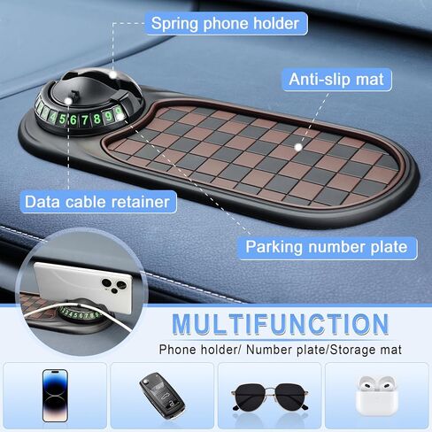 LivTee Multifunction Car Anti-Slip Mat, 360° Rotatable Multifunctional Car Dashboard Mobile Phone Holder with Temporary Parking Number, Universal Dashboard Accessories for Organized Storage (Gray) in Kuwait
