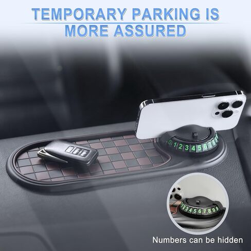 LivTee Multifunction Car Anti-Slip Mat, 360° Rotatable Multifunctional Car Dashboard Mobile Phone Holder with Temporary Parking Number, Universal Dashboard Accessories for Organized Storage (Gray) in Kuwait