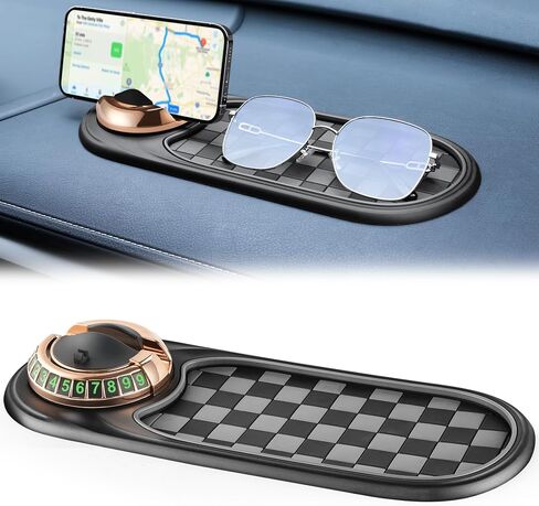 LivTee Multifunction Car Anti-Slip Mat, 360° Rotatable Multifunctional Car Dashboard Mobile Phone Holder with Temporary Parking Number, Universal Dashboard Accessories for Organized Storage (Gray) in Kuwait