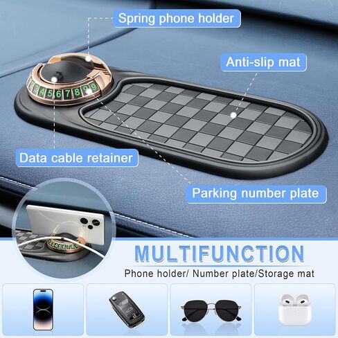 LivTee Multifunction Car Anti-Slip Mat, 360° Rotatable Multifunctional Car Dashboard Mobile Phone Holder with Temporary Parking Number, Universal Dashboard Accessories for Organized Storage (Gray) in Kuwait