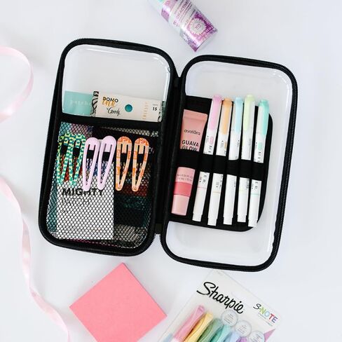 Maple & Lark Bliss Bins - Hard Sided Clear Zipper Case for Storage - Professional-Grade Plastic Clear Zipper Pencil Case, Toiletry Pouch, Travel Organizer, Cosmetic Bag, Activity Bin (2 Pack) (White) in Saudi Arabia