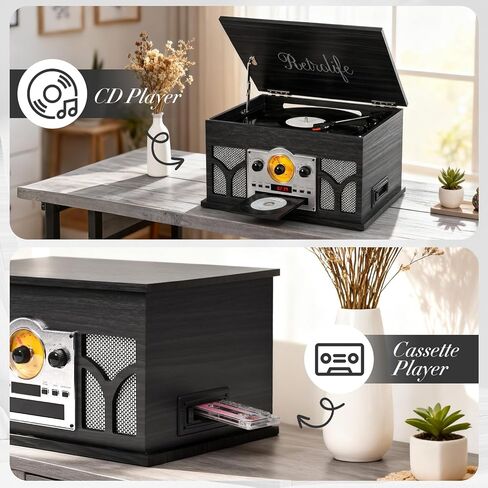 مشغل سجل 10 في 1 مع مكبرات صوت مدمجة التشغيل اللاسلكي ، مشغل CD & Cassette ، مشغل USB ، راديو AM/FM ، 3 سرعات القرص الدوار لاعب السجل Mahogany in Kuwait