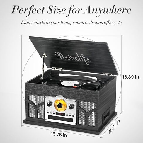 مشغل سجل 10 في 1 مع مكبرات صوت مدمجة التشغيل اللاسلكي ، مشغل CD & Cassette ، مشغل USB ، راديو AM/FM ، 3 سرعات القرص الدوار لاعب السجل Mahogany in Kuwait