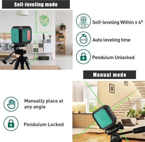 Hychika Laser Level 360 تسوية ذاتية ، أداة Lazer Leveler 50 قدمًا ، مستوى Lazer Green Cross للتعليق على الصور ، البلاط ، الديكور والبناء الداخلي/الخارجي ، البطارية والطابع L L-BRACKET in Kuwait