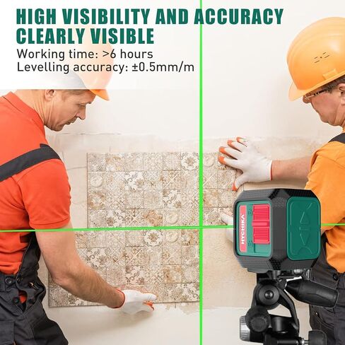 Hychika Laser Level 360 تسوية ذاتية ، أداة Lazer Leveler 50 قدمًا ، مستوى Lazer Green Cross للتعليق على الصور ، البلاط ، الديكور والبناء الداخلي/الخارجي ، البطارية والطابع L L-BRACKET in Kuwait