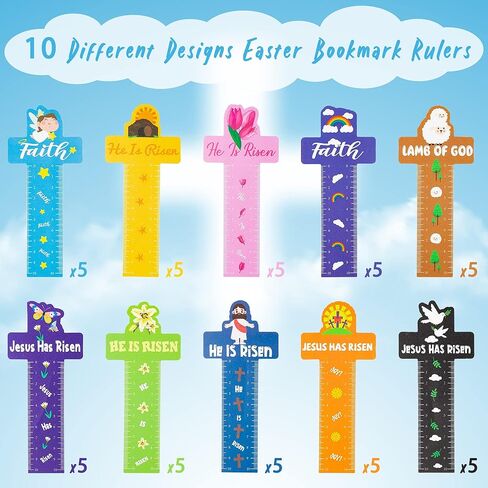 Haooryx Jesus Cross Bookmarks Rulers - 100Pcs Jesus Cross Measuring Ruler Bookmark He Is Risen Religious Kids' Paper Craft Kit Party Favor Game Prizes School Rewards Birthday Gifts Goodies Bag Fillers in Kuwait