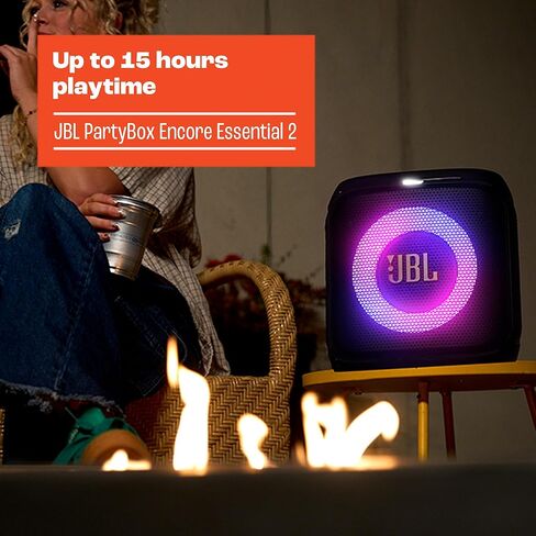 JBL Partybox Encore Essential 2-مكبر صوت محمول يعمل بالبطارية مع دفعة صوت منظمة العفو الدولية ، ما يصل إلى 15 ساعة من وقت التشغيل ، وإثبات Splash IPX4 ، واتصال Multi-Speaker بواسطة Auracast (أسود) in Kuwait