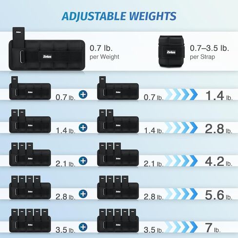 ZELUS Soft Iron Z-Fit Ankle Weights 1 Pair Adjustable, 4LB/7LB/10LB for Women Men, Ultra Thin Leg Weights with Adjustable Straps, Arm Weight for Gym Home Yoga Jogging Walking in Kuwait