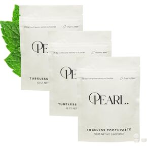 Pearl Starter Kit with White Sea Glass Jar + Fluoride Mint Toothpaste Tablets | Natural Whitening | Sensitivity Relief | Dentist Developed | TSA Approved | Plastic-Free | 62 Tablets | Refill Pouch in Kuwait