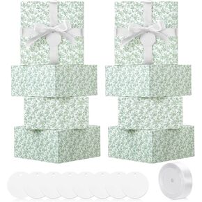 Faccito 8 pack صناديق الهدايا الزرقاء الأزرق 8 × 8 × 4 بوصة chinoiserie صناديق ورق زهرة زرقاء وبيضاء مع بطاقة ملصق الشريط لحفل الزفاف اقتراح الهدية الزفاف للاستحمام الطفل حفلة عيد ميلاد in Kuwait