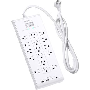 قطاع الطاقة 10 أقدام ، حامي Hanycony Surge مع 16 منفذًا 4 منافذ USB (2 USB C) ، سلك التمديد الثقيل المسطح ، 2700 جول ، جدار الجدار للمكتب المنزلي ، مدرج ETL ، الأسود in Kuwait