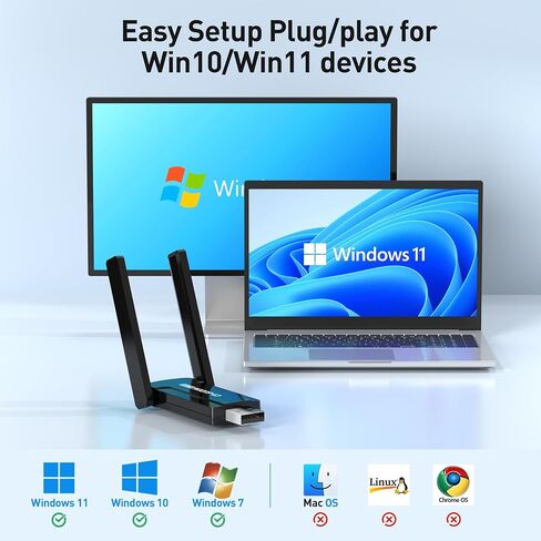 WiFi Adapter for Desktop PC, AX900 USB WiFi 6 Adapter with 5GHz/2.4GHz Dual Band, Bulit-in Driver for Windows 10/11 (AX900) in Saudi Arabia