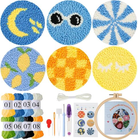 Punch Needle Coaster Kit for Beginners Adults - 6 Unique Cat Designs Premium Yarn & All Tools Included DIY Embroidery Craft Gift in Saudi Arabia