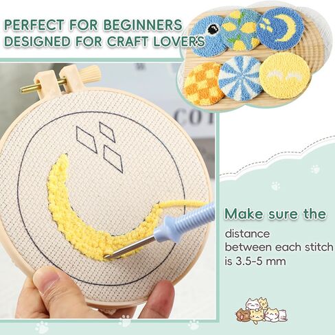 Punch Needle Coaster Kit for Beginners Adults - 6 Unique Cat Designs Premium Yarn & All Tools Included DIY Embroidery Craft Gift in Saudi Arabia