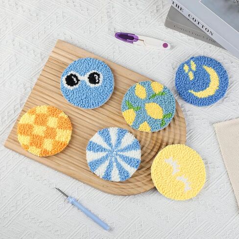Punch Needle Coaster Kit for Beginners Adults - 6 Unique Cat Designs Premium Yarn & All Tools Included DIY Embroidery Craft Gift in Saudi Arabia
