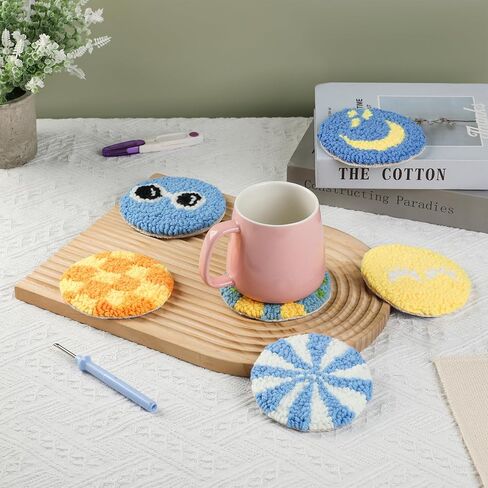 Punch Needle Coaster Kit for Beginners Adults - 6 Unique Cat Designs Premium Yarn & All Tools Included DIY Embroidery Craft Gift in Saudi Arabia