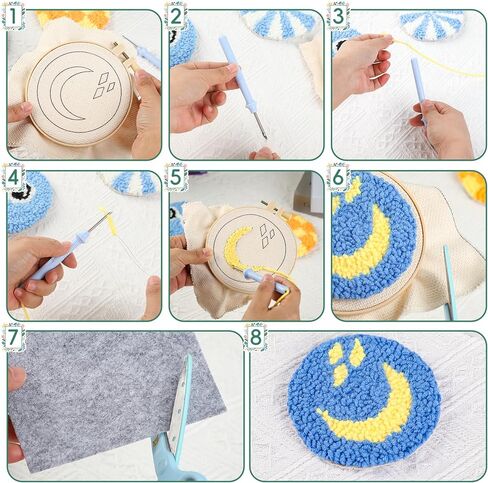Punch Needle Coaster Kit for Beginners Adults - 6 Unique Cat Designs Premium Yarn & All Tools Included DIY Embroidery Craft Gift in Saudi Arabia