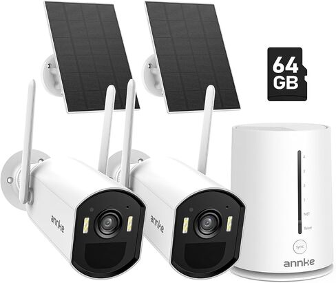 Annke 4MP 2K Camera Wireless Security Camera Outdoor ، نظام مراقبة شمسي من طقم طقم 2-CAM ، PIR Detection Human ، 360 ° PAN & TILT ، متوافق مع Alexa ، Color Night Vision ، لا رسوم شهرية ، بطاقة ذاكرة 64 جيجابايت in Saudi Arabia