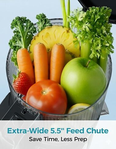 Cold Press Juicer, EUHOMY 5.6" Extra Large Feed Chute Slow Masticating Juicer, 250W Juicer Machines, 99.6% High Juice Yield,for Whole Vegetables & Fruits, Reverse Function, Easy to clean.Black in Kuwait