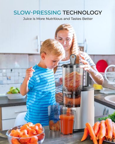 Cold Press Juicer, EUHOMY 5.6" Extra Large Feed Chute Slow Masticating Juicer, 250W Juicer Machines, 99.6% High Juice Yield,for Whole Vegetables & Fruits, Reverse Function, Easy to clean.Black in Kuwait