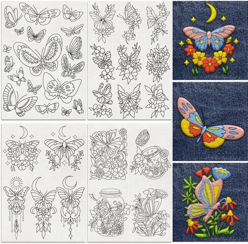 56Pcs Mountain Flower Vine Embroidery Pattern Stabilizer, 8.3"x11.7" Deer Antler Book Soluble Stick and Stitch Embroidery Sticker, 4 Sheets Tree Hat Water Hand Sewing DIY Embroidery Paper in Kuwait