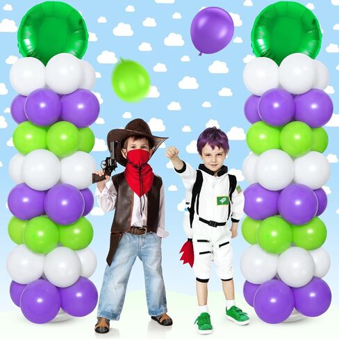 Hungdao 121 Pcs Toy Inspired Balloon Column Stand Kit Cartoon Story Game Cow and Cloud Pattern Yellow Red Blue White Latex Ballloons for Inspired Story Party Themed Birthday Baby Shower Decorations in Kuwait