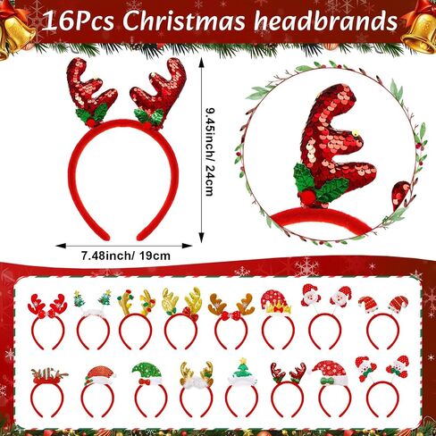 32 Pcs Christmas Headbands and Glasses Frames, Christmas Party Glittered Glasses Frame Funny Eyewear Cute Hair Hoop Christmas Head Boppers Decoration Accessories for Xmas Party Supplies Holiday Favors in Saudi Arabia