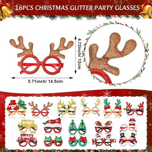 32 Pcs Christmas Headbands and Glasses Frames, Christmas Party Glittered Glasses Frame Funny Eyewear Cute Hair Hoop Christmas Head Boppers Decoration Accessories for Xmas Party Supplies Holiday Favors in Saudi Arabia