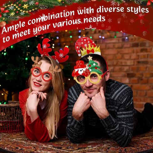 32 Pcs Christmas Headbands and Glasses Frames, Christmas Party Glittered Glasses Frame Funny Eyewear Cute Hair Hoop Christmas Head Boppers Decoration Accessories for Xmas Party Supplies Holiday Favors in Saudi Arabia