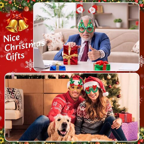 32 Pcs Christmas Headbands and Glasses Frames, Christmas Party Glittered Glasses Frame Funny Eyewear Cute Hair Hoop Christmas Head Boppers Decoration Accessories for Xmas Party Supplies Holiday Favors in Saudi Arabia