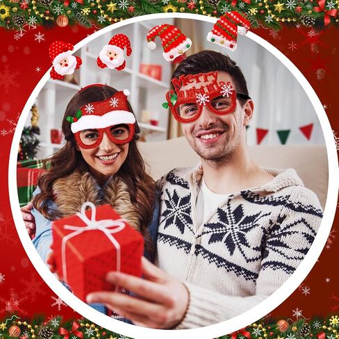 32 Pcs Christmas Headbands and Glasses Frames, Christmas Party Glittered Glasses Frame Funny Eyewear Cute Hair Hoop Christmas Head Boppers Decoration Accessories for Xmas Party Supplies Holiday Favors in Saudi Arabia