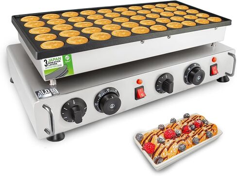 ALDKitchen Mini Dutch Pancake Maker – Poffertjes Iron, 25 Mini Pancakes, Nonstick Cast Aluminum Plates, Stainless Steel Body, Manual Temp & Timer Control, 110V Commercial Use (25 Pcs) in Saudi Arabia