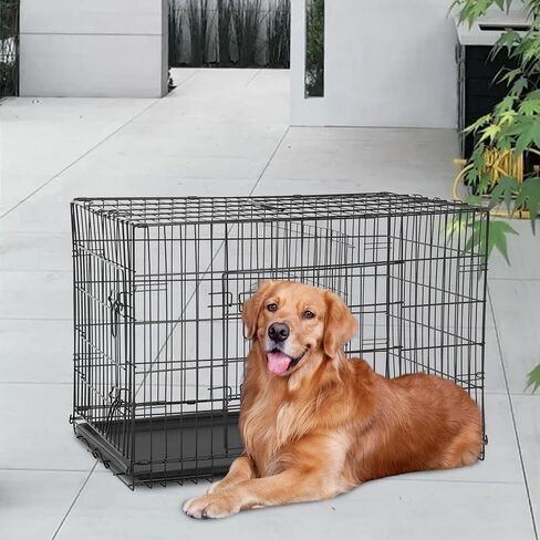 FDW Extra Dog Dog Crate Dog Cage مع باب مزدوج ، قفص كلب معدني قابل للطي 48 بوصة مع صينية وفرقة قابلة للإزالة ، قفص الحيوانات الأليفة للكلاب الكبيرة ، الأزرق in Kuwait