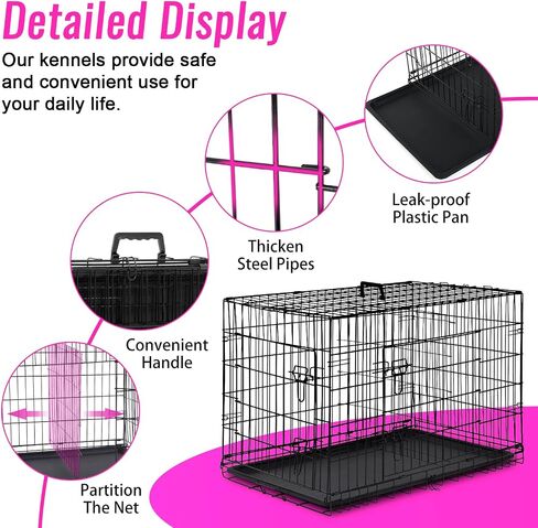 FDW Extra Dog Dog Crate Dog Cage مع باب مزدوج ، قفص كلب معدني قابل للطي 48 بوصة مع صينية وفرقة قابلة للإزالة ، قفص الحيوانات الأليفة للكلاب الكبيرة ، الأزرق in Kuwait