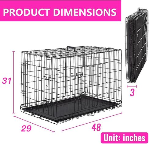 FDW Extra Dog Dog Crate Dog Cage مع باب مزدوج ، قفص كلب معدني قابل للطي 48 بوصة مع صينية وفرقة قابلة للإزالة ، قفص الحيوانات الأليفة للكلاب الكبيرة ، الأزرق in Kuwait
