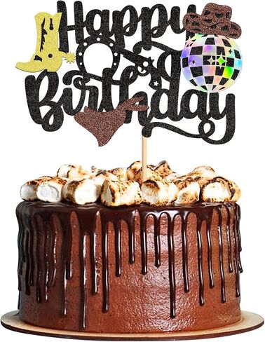1Pc Cowboy Happy Birthday Cake Topper Glitter Western Cake Decorations for Boys Men Cowboy Theme Happy Birthday Party Decoration Baby Shower Party Supplies in Kuwait