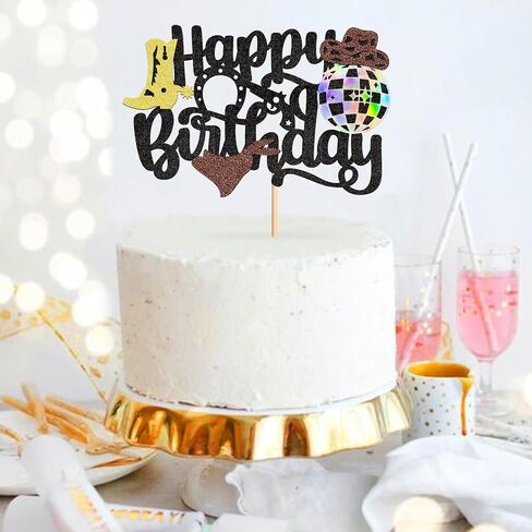 1Pc Cowboy Happy Birthday Cake Topper Glitter Western Cake Decorations for Boys Men Cowboy Theme Happy Birthday Party Decoration Baby Shower Party Supplies in Kuwait