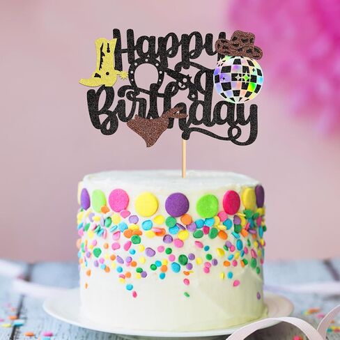 1Pc Cowboy Happy Birthday Cake Topper Glitter Western Cake Decorations for Boys Men Cowboy Theme Happy Birthday Party Decoration Baby Shower Party Supplies in Kuwait