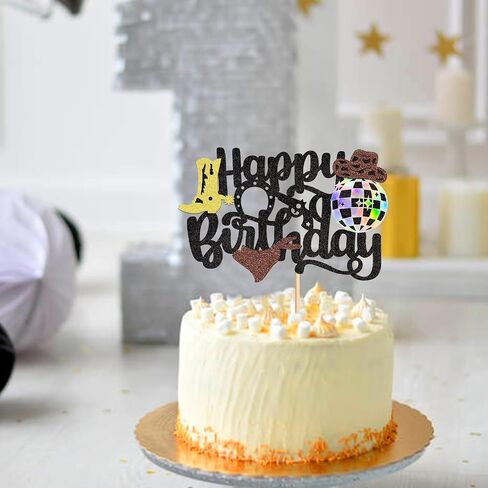 1Pc Cowboy Happy Birthday Cake Topper Glitter Western Cake Decorations for Boys Men Cowboy Theme Happy Birthday Party Decoration Baby Shower Party Supplies in Kuwait