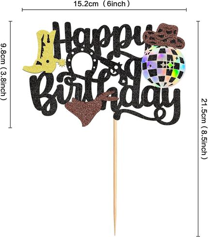 1Pc Cowboy Happy Birthday Cake Topper Glitter Western Cake Decorations for Boys Men Cowboy Theme Happy Birthday Party Decoration Baby Shower Party Supplies in Kuwait