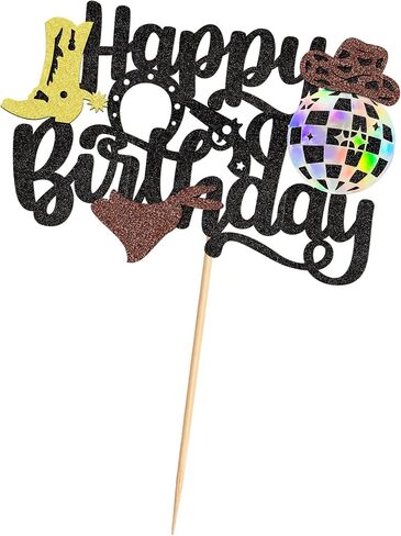 1Pc Cowboy Happy Birthday Cake Topper Glitter Western Cake Decorations for Boys Men Cowboy Theme Happy Birthday Party Decoration Baby Shower Party Supplies in Kuwait