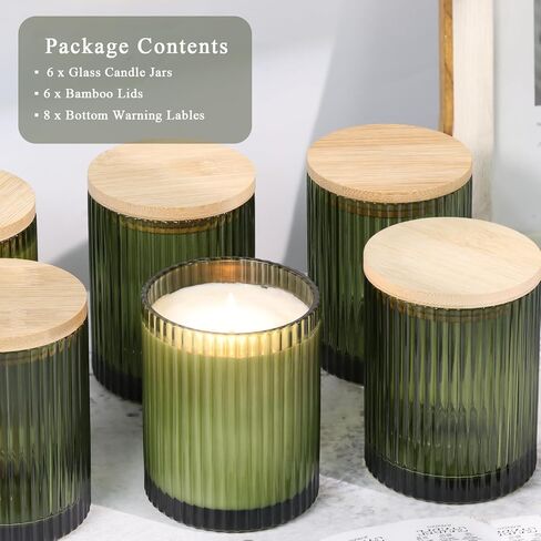 Lamorgift 14oz الجرار الزجاجية الكريمية لصنع الشموع ، 6 عبوات - الجرار الشمعة الفارغة بشكل كبير مع أغطية الخيزران وملحقات صنع الشموع ، حاويات شموع مضلعة لصنع الشموع in Kuwait
